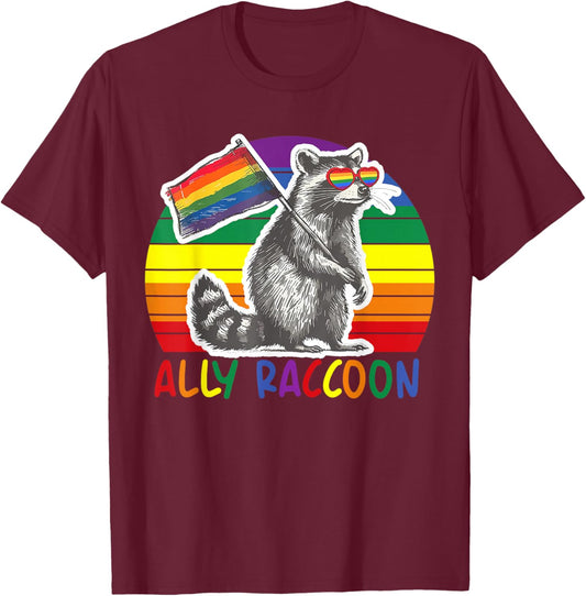 Funny Pride Rainbow Funny Raccoon Pride Month LGBTQ T-Shirt - T-Shirt | Maroon