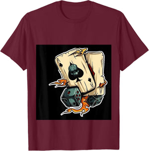 Funny and Bold Ace Playing Card Design Stylish Poker Night T-Shirt - T-Shirt | Maroon
