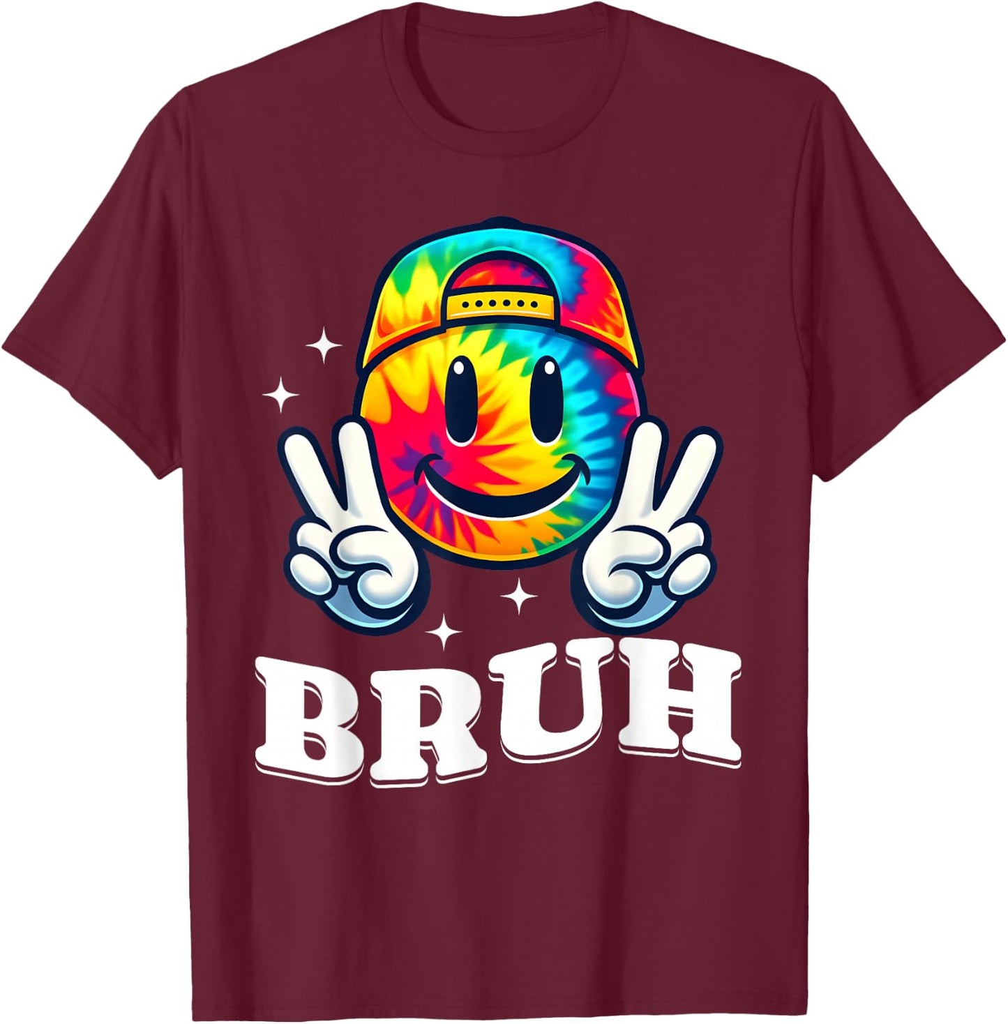 Peace Bruh For Girls Kids Boys Tie Dye Retro Groovy Birthday T-Shirt - T-Shirt | Maroon