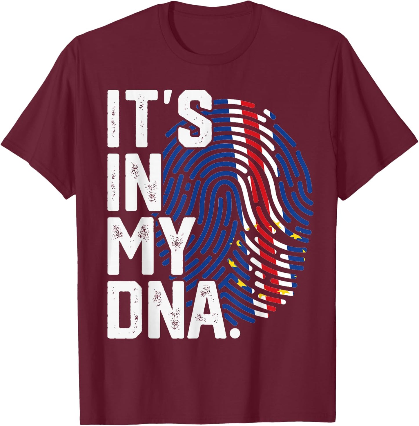 Cape Verde Roots Flag Fingerprint Graphic Patriotic T-Shirt - T-Shirt | Maroon