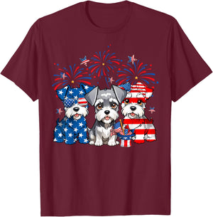 Red White Blue Schnauzer Dog Lovers USA Flag 4th Of July T-Shirt - T-Shirt | Maroon