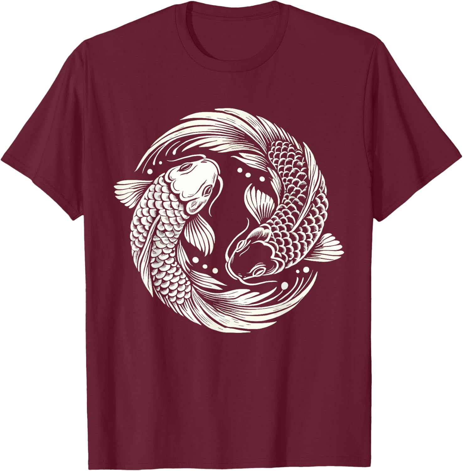 Retro Yin And Yang Japanese Koi Fish T-Shirt - T-Shirt | Maroon