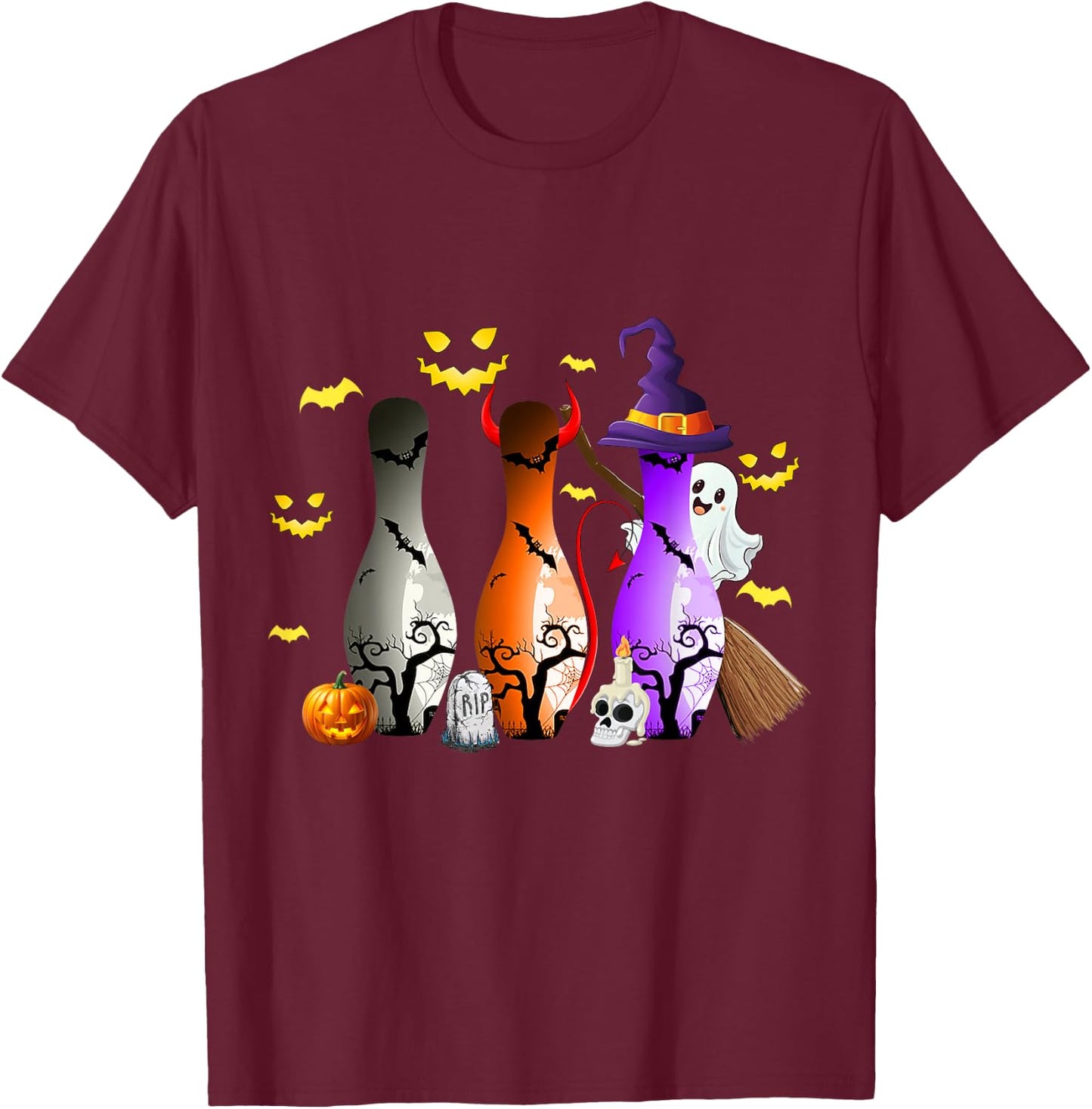 Cute Shirt Bowling Halloween Spooky Costume T-Shirt - T-Shirt | Maroon