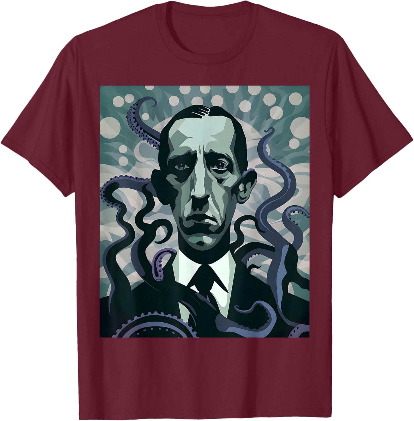 HP Lovecraft Inspired: Monster Tentacles in Black & White T-Shirt - T-Shirt | Maroon