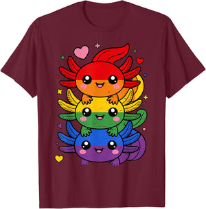 LGBT Axolotl Pile Rainbow Flag LGBTQ Gay Pride Month T-Shirt - T-Shirt | Maroon