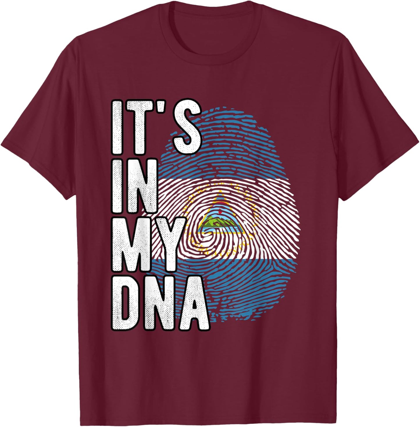 Funny it's in my DNA Nicaragua flag Fingerprint T-Shirt - T-Shirt | Maroon