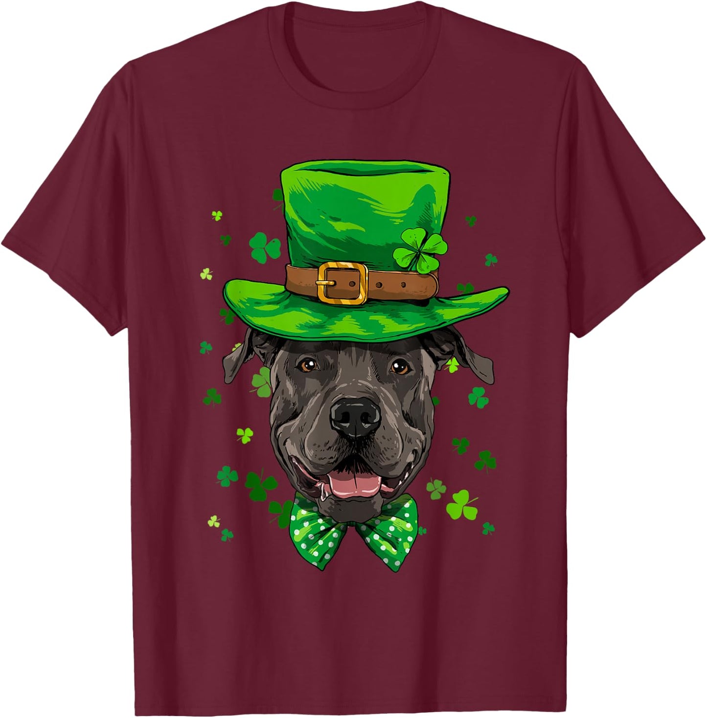 Pit Bull Leprechaun St Patricks Day Dog Pet Owner Lover T-Shirt - T-Shirt | Maroon