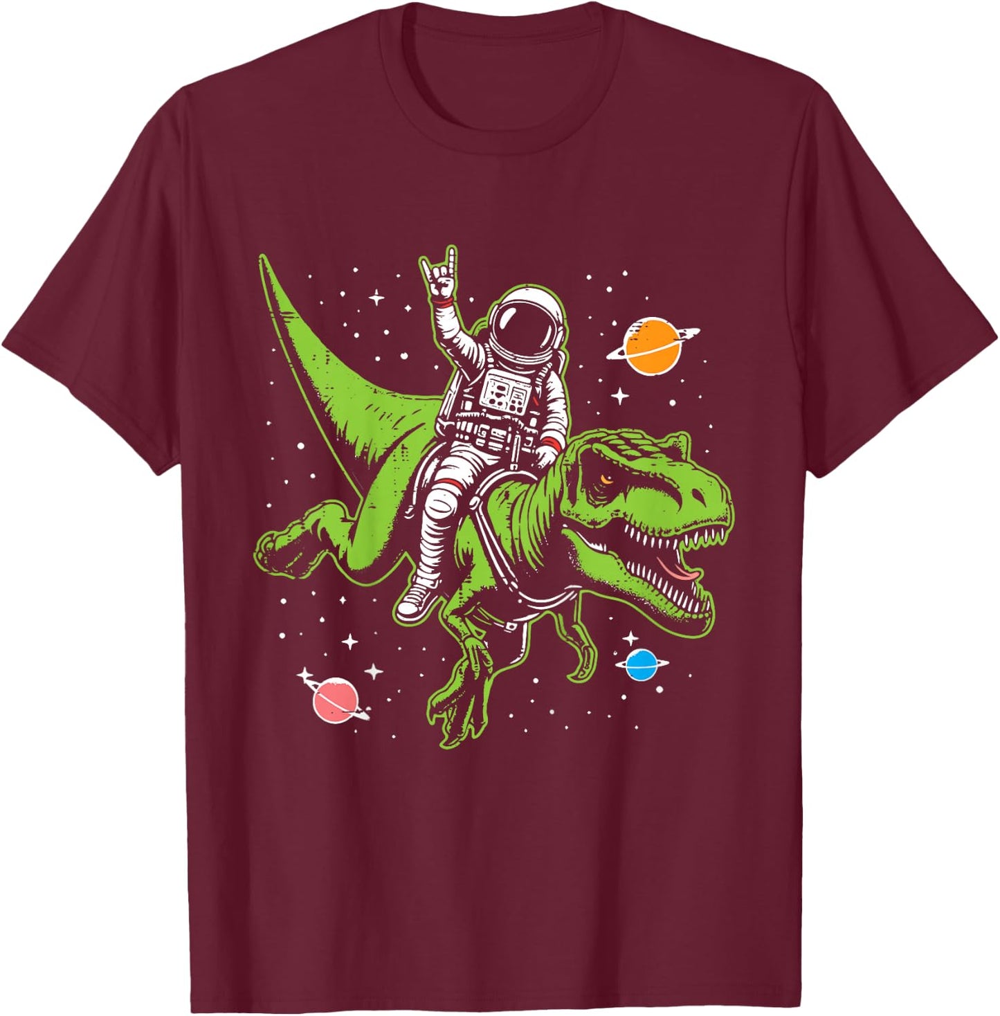 Kids Astronaut On Dino Trex Rock Space Rocker Boys Kids Toddler T-Shirt - T-Shirt | Maroon
