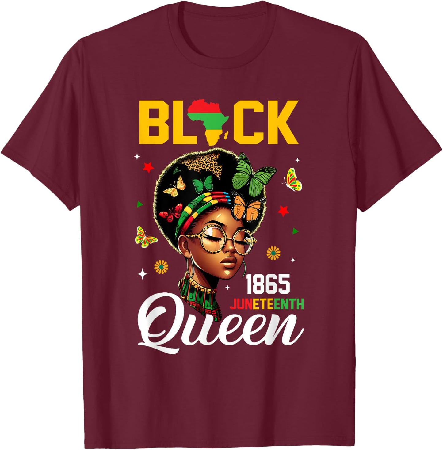 1865 Juneteenth Black Queen June 19th T-Shirt - T-Shirt | Maroon