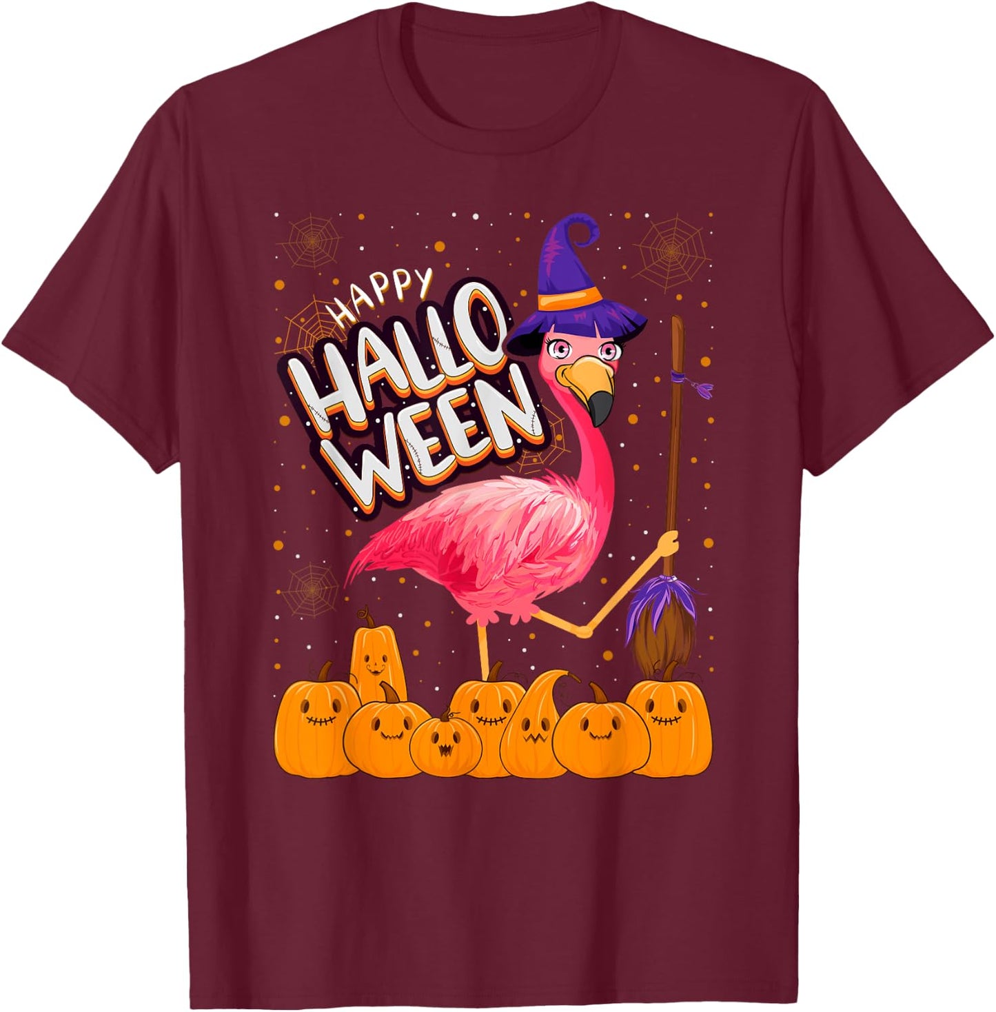 Happy Halloween - Flamingo Lover Witch Hat Pumpkin Halloween T-Shirt - T-Shirt | Maroon