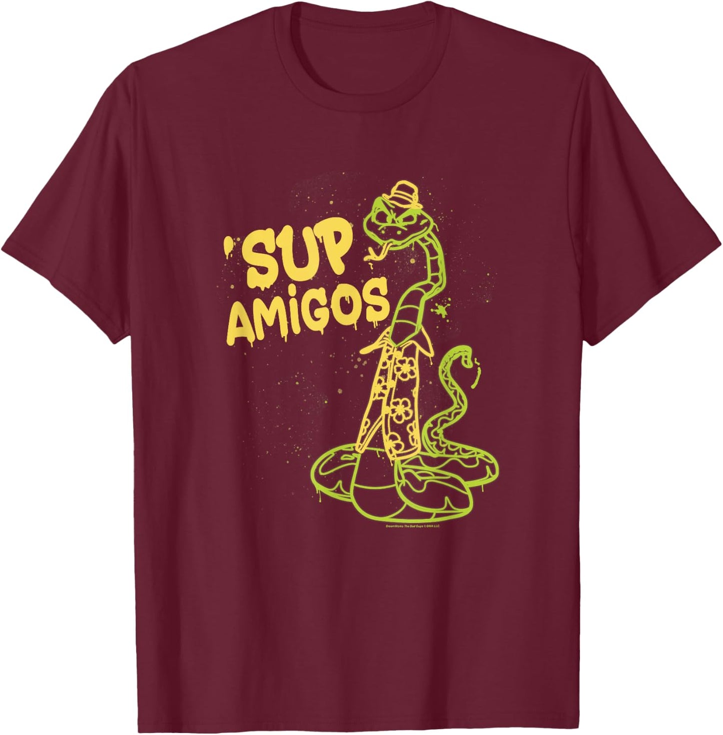 The Bad Guys Mr. Snake 'Sup Amigos Paint Drip T-Shirt - T-Shirt | Maroon