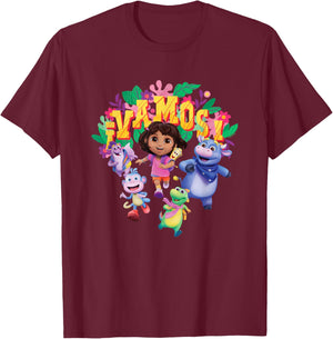 Dora the Explorer ¡Vamos! Group Shot Colourful Chest Logo T-Shirt - T-Shirt | Maroon