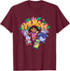 Dora the Explorer ¡Vamos! Group Shot Colourful Chest Logo T-Shirt - T-Shirt | Maroon