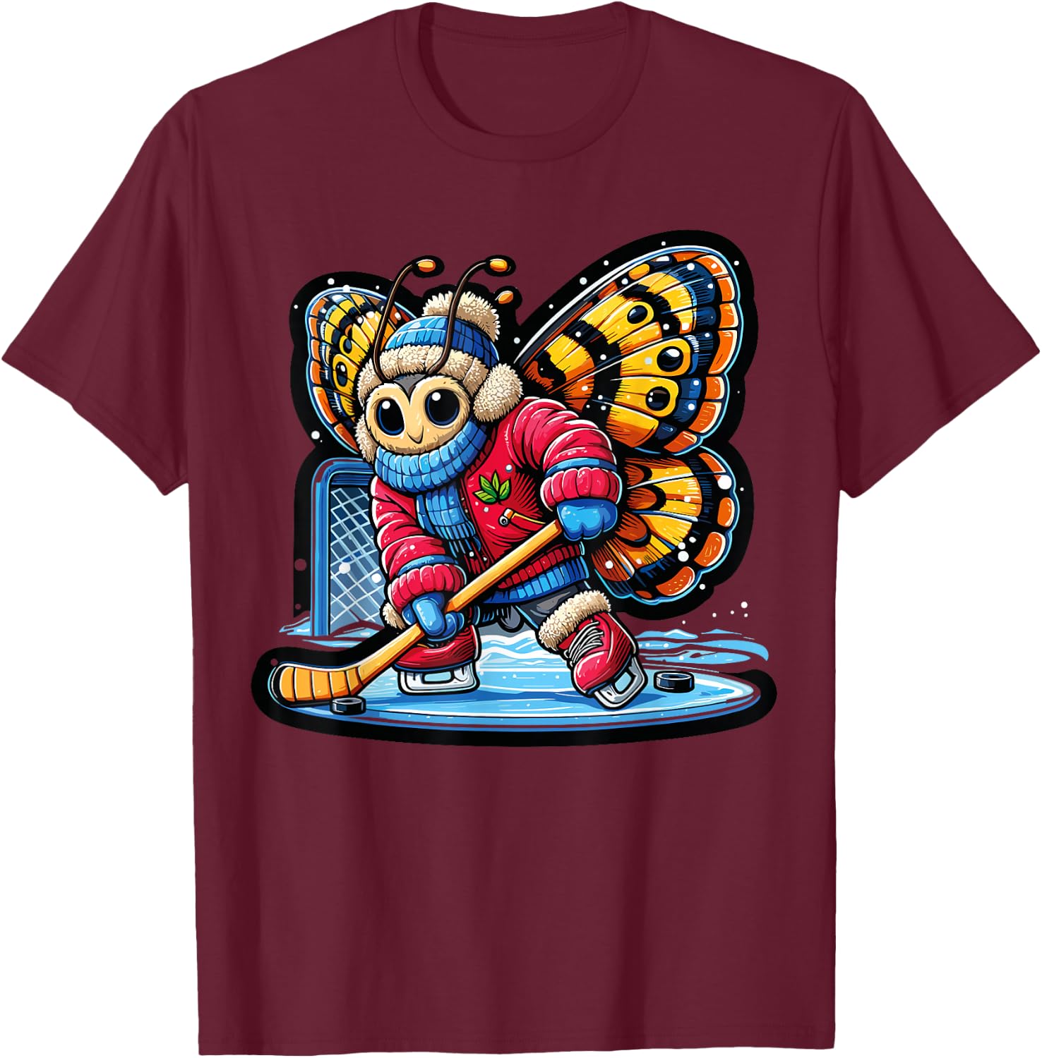 Cute Butterfly Hockey Player - Butterfly Playing The Hockey T-Shirt - T-Shirt | Maroon