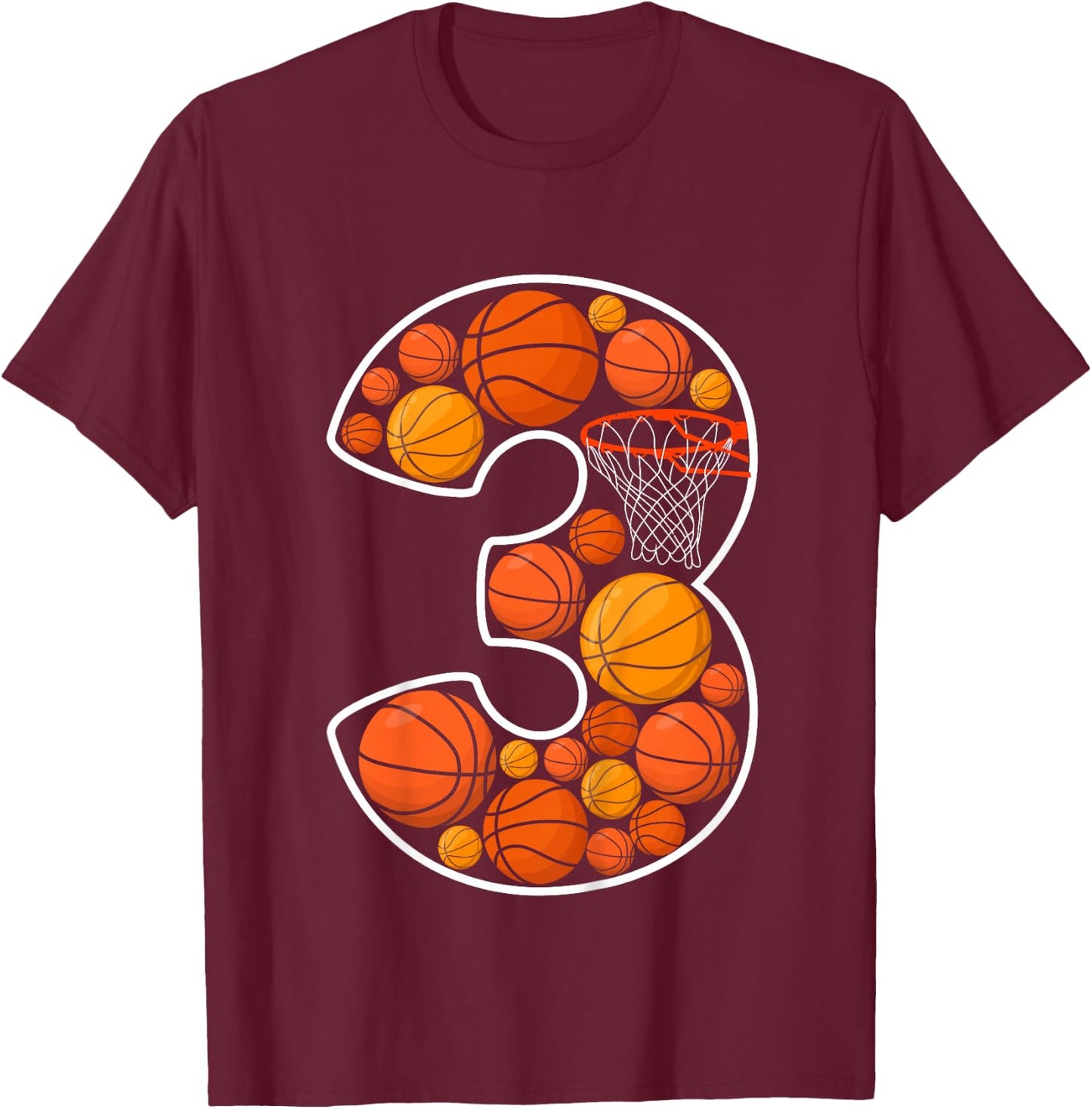 Kids 3rd Birthday Basketball Boy Third Birthday 3 Years Old T-Shirt - T-Shirt | Maroon
