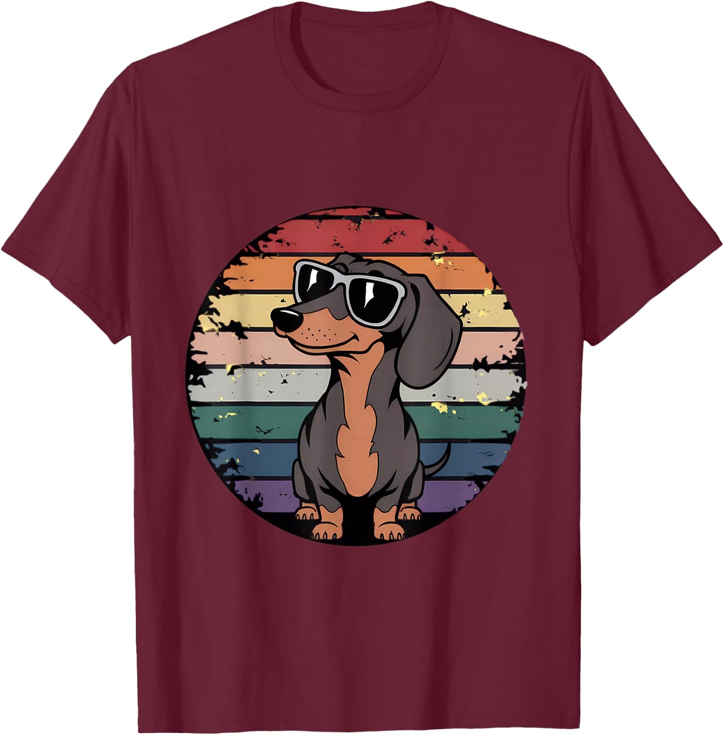 Retro Dachshund Sunset T-Shirt - T-Shirt | Maroon