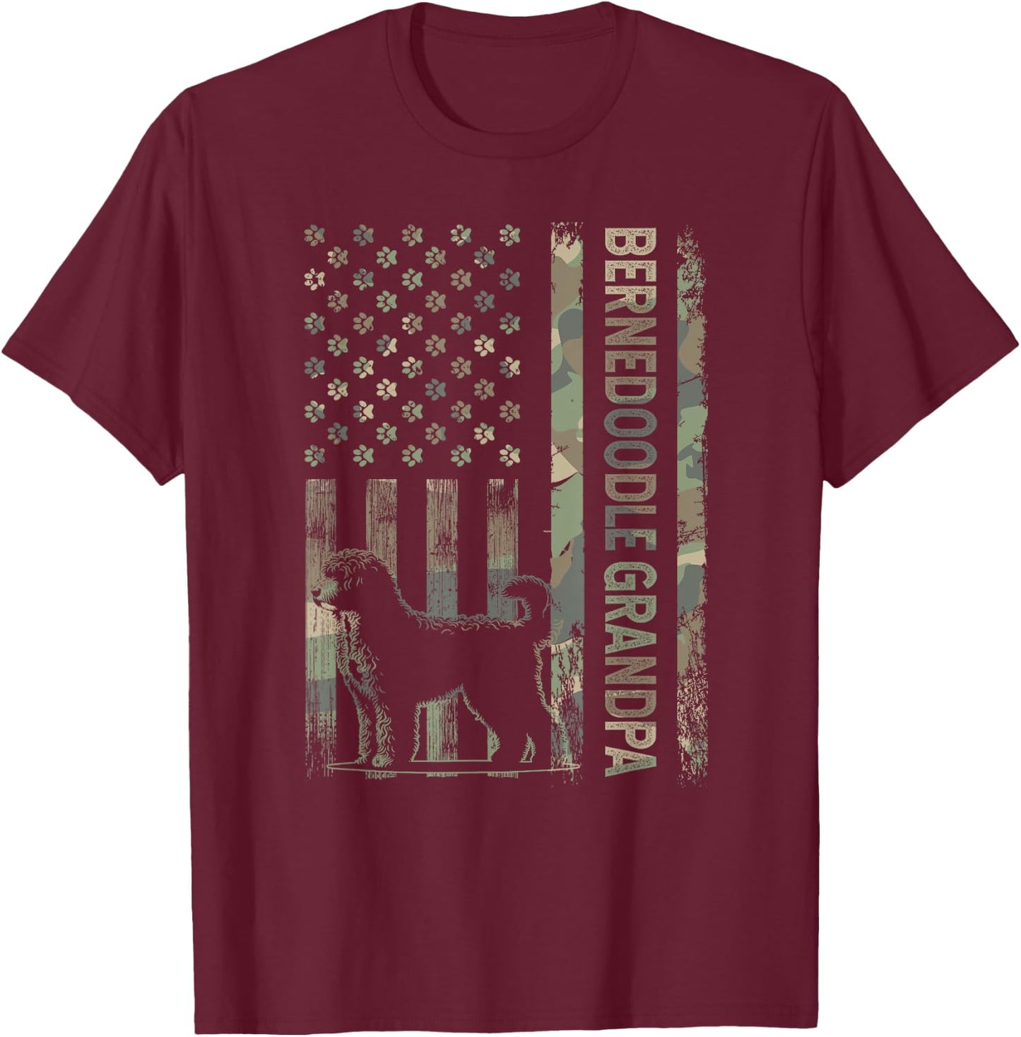 Mini Bernedoodle Grandpa Camo USA Flag Fathers Day T-Shirt - T-Shirt | Maroon