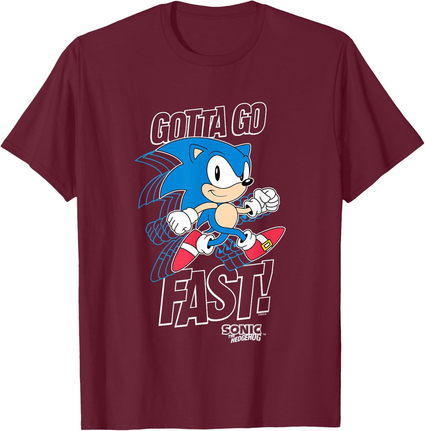 Sonic The Hedgehog Gotta Go Fast! Classic Sonic Retro Shot T-Shirt - T-Shirt | Maroon