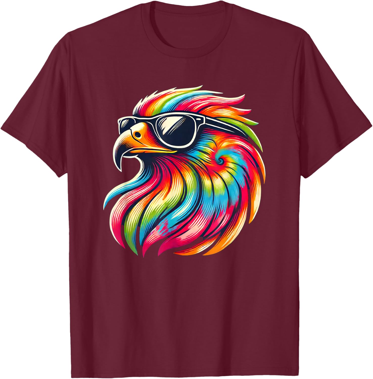 Tie Dye Art Sunglasses Hawk Hawks T-Shirt - T-Shirt | Maroon