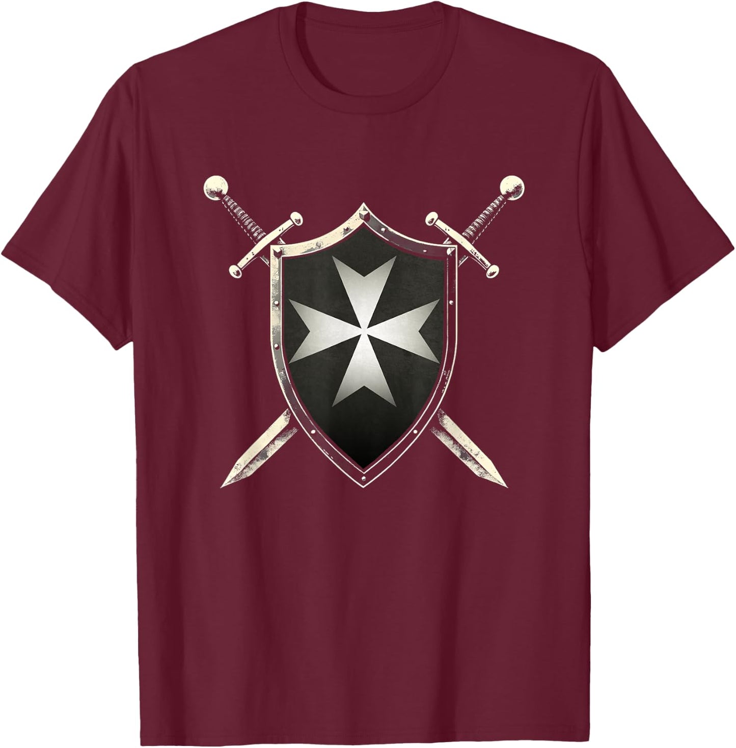 Knights Hospitaller Shield Symbol T-Shirt - T-Shirt | Maroon