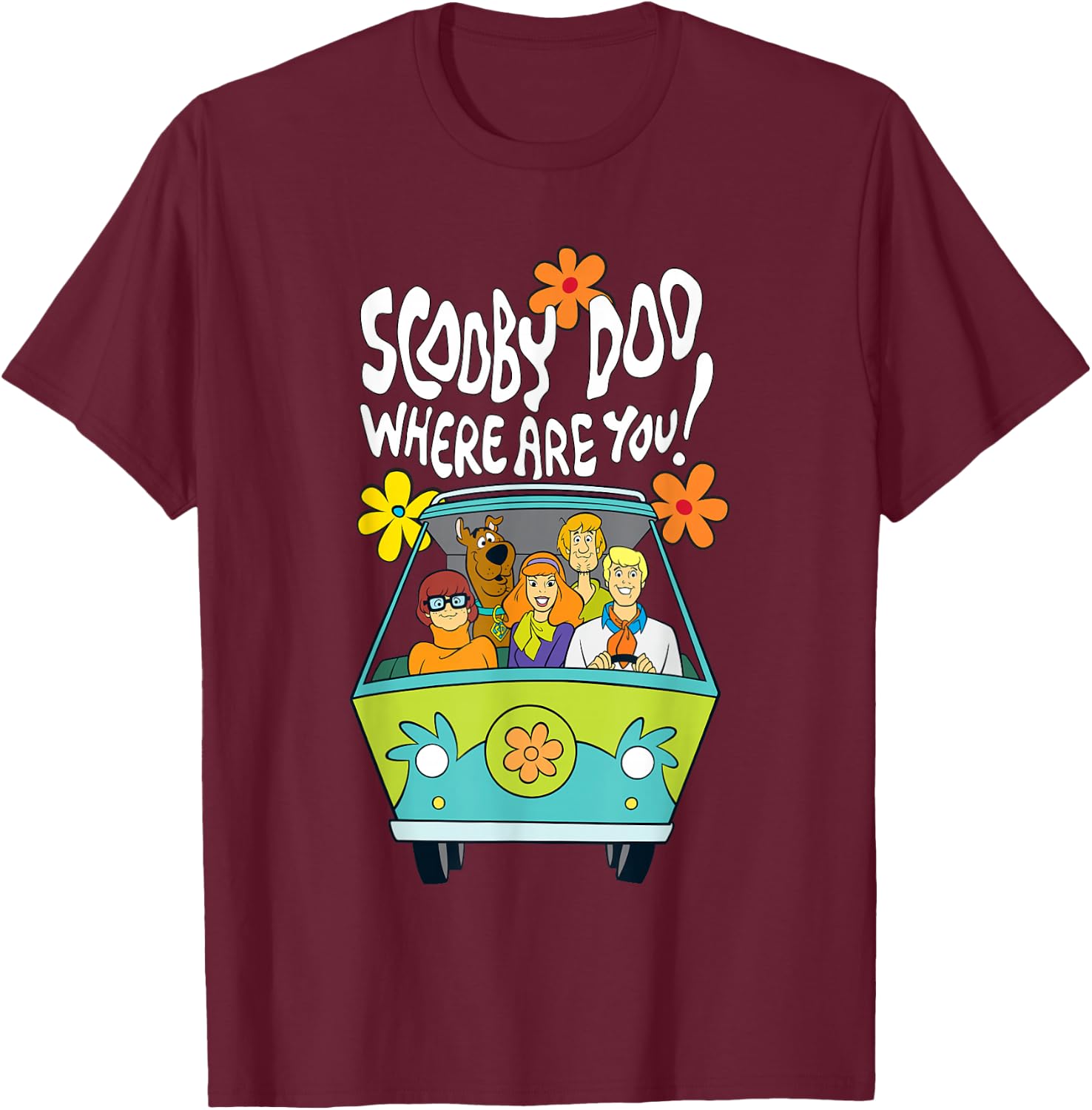 Scooby-Doo Vintage The Mystery Machine Floral Where Are You! T-Shirt - T-Shirt | Maroon