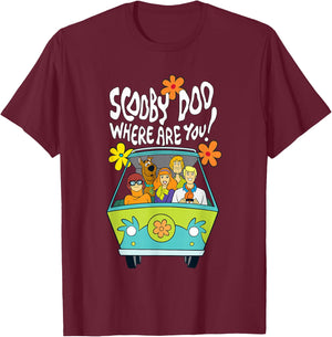 Scooby-Doo Vintage The Mystery Machine Floral Where Are You! T-Shirt - T-Shirt | Maroon