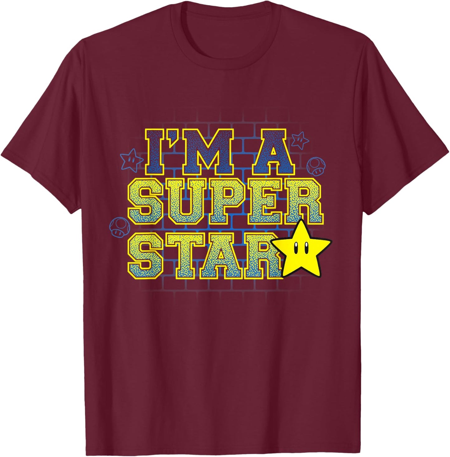 Super Mario I'm The Super Star Starman Portrait T-Shirt - T-Shirt | Maroon