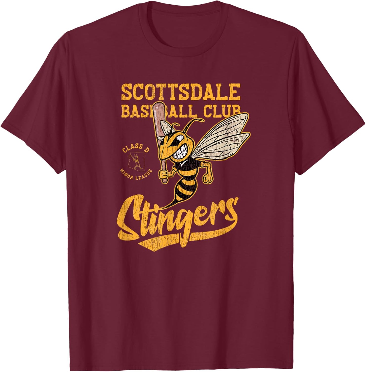 Scottsdale Stingers Retro Minor League Baseball Team T-Shirt - T-Shirt | Maroon