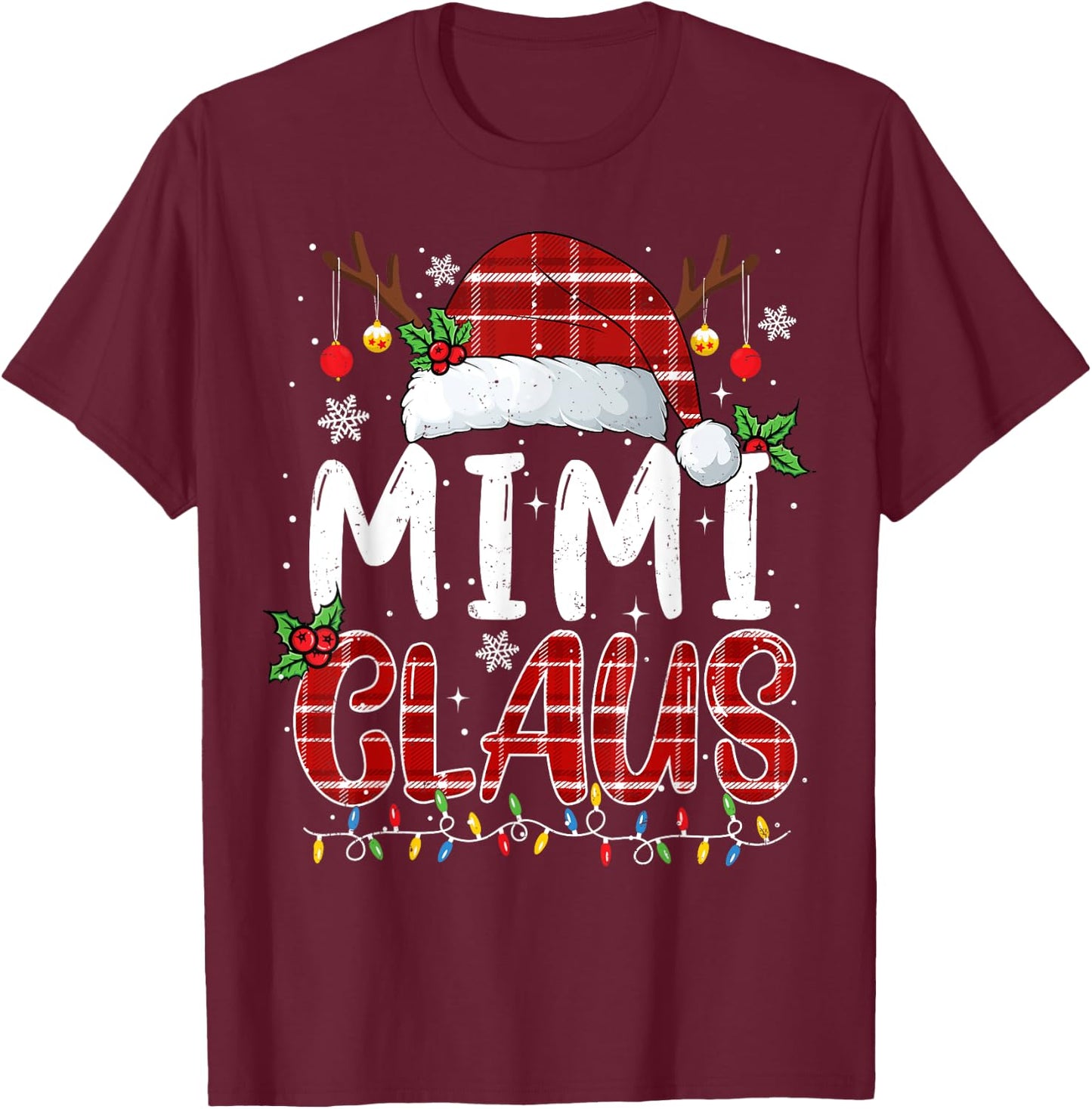 Mimi Claus Christmas Lights Pajama Family Matching T-Shirt - T-Shirt | Maroon