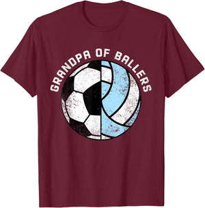 Grandpa Of Ballers Funny Soccer Volleyball Grandpa T-Shirt - T-Shirt | Maroon