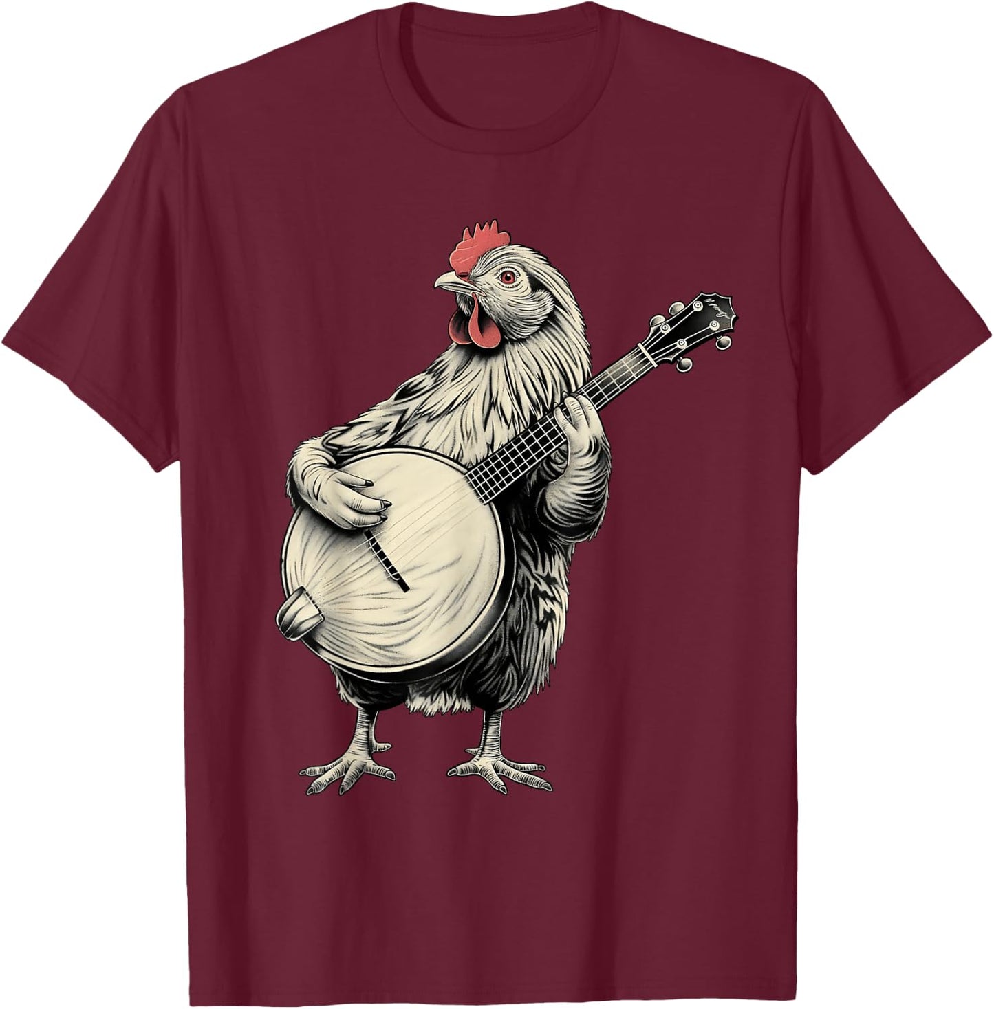 Chicken Farming Farmer Bluegrass Banjo Player T-Shirt - T-Shirt | Maroon