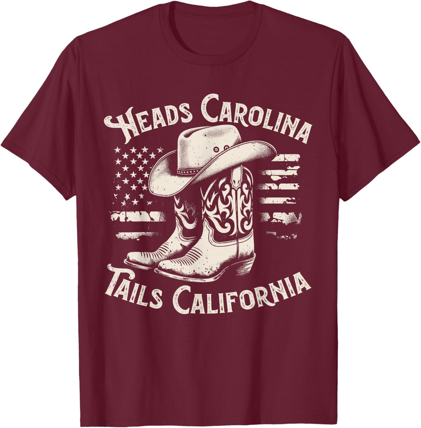 Heads Carolina Tail California Retro Vintage Country T-Shirt - T-Shirt | Maroon