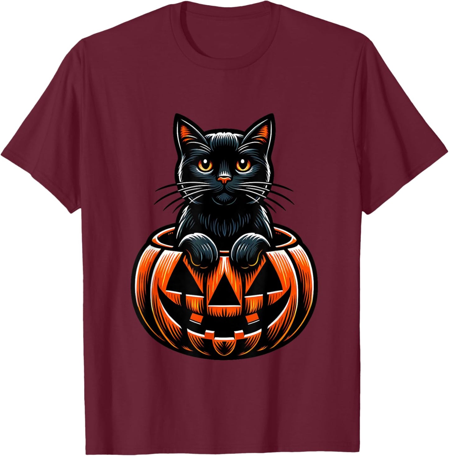Halloween Pumpkin Cat Funny Halloween T-Shirt - T-Shirt | Maroon