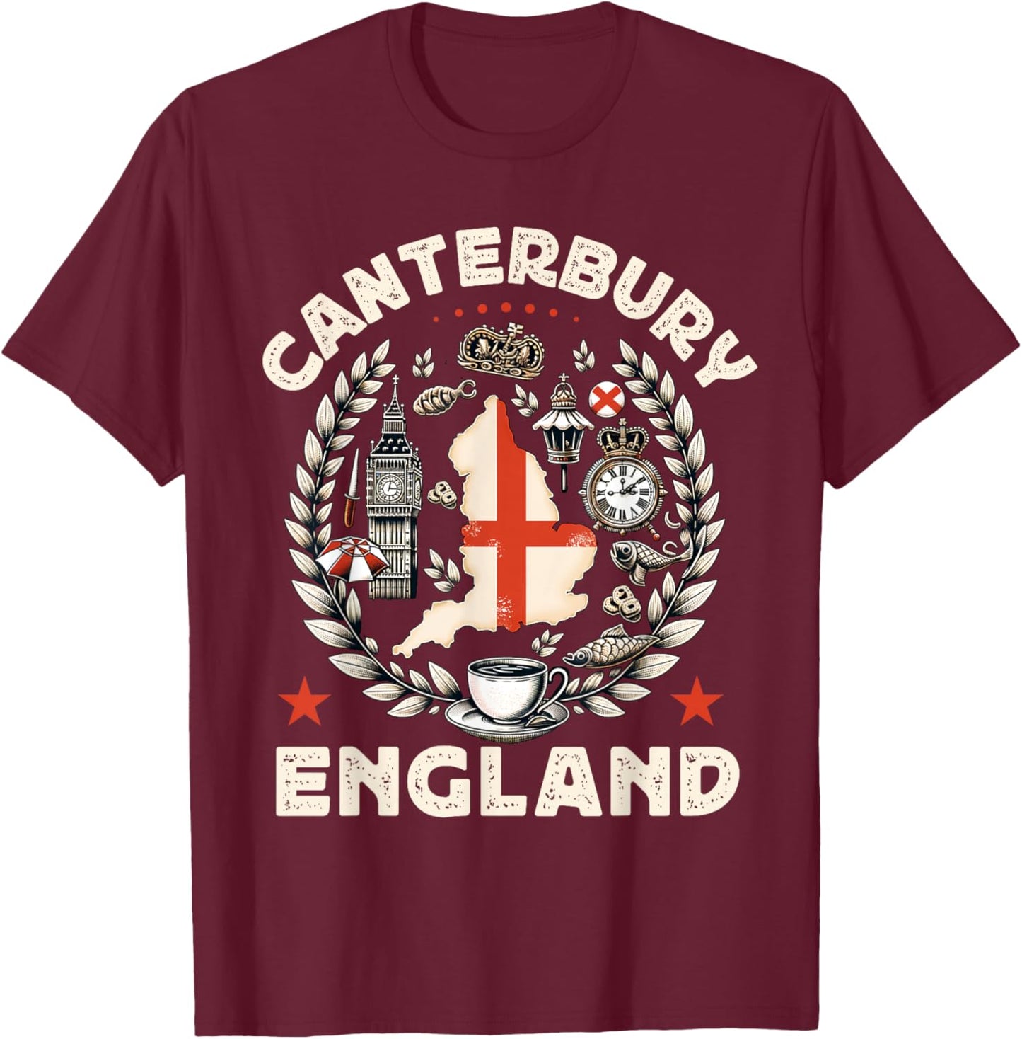 Canterbury Souvenir England United Kingdom Travel T-Shirt - T-Shirt | Maroon