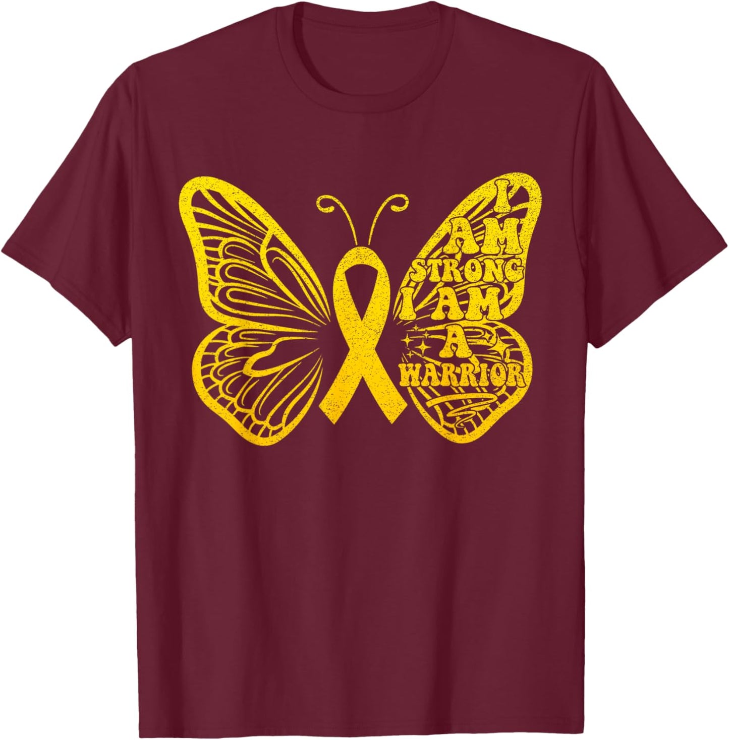 I Am Strong I Am a Warrior Childhood Cancer Awareness T-Shirt - T-Shirt | Maroon