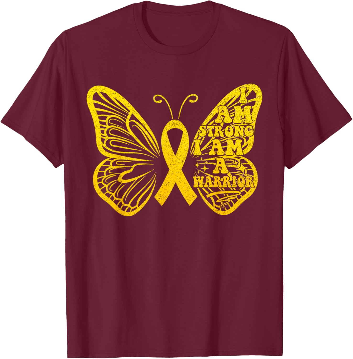 I Am Strong I Am a Warrior Childhood Cancer Awareness T-Shirt - T-Shirt | Maroon