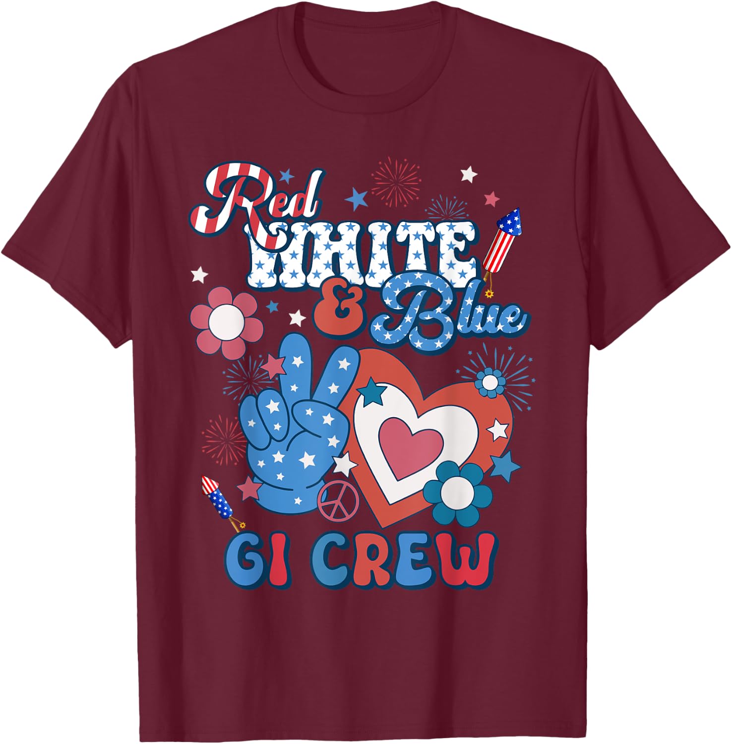 Red White & Blue GI Crew Endoscopy RN Nurse 4th Of July Women Men T-Shirt - T-Shirt | Maroon