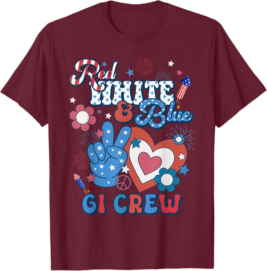 Red White & Blue GI Crew Endoscopy RN Nurse 4th Of July Women Men T-Shirt - T-Shirt | Maroon