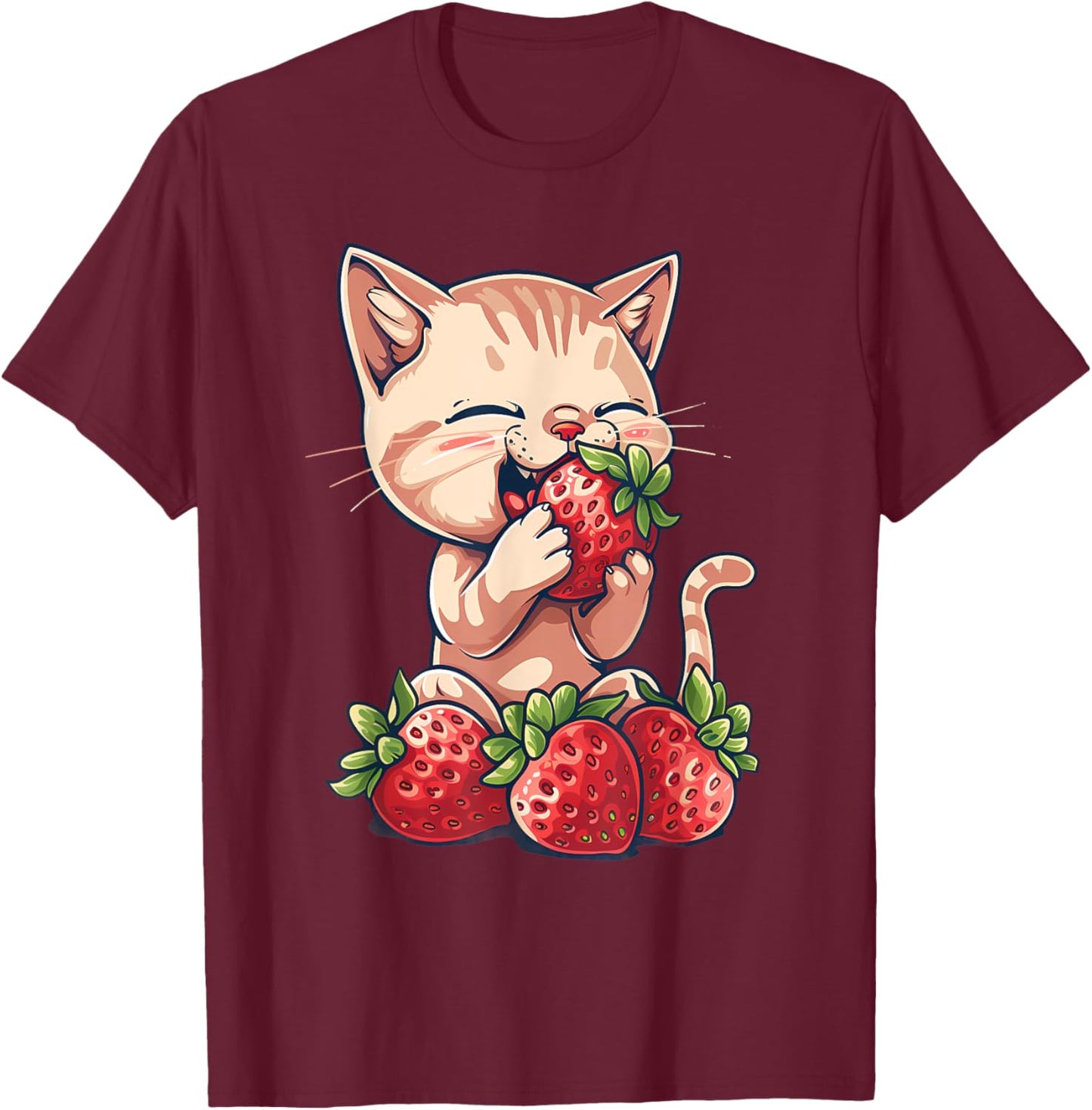 Strawberry Cat Watercolor Strawberry Fruit Cat Drawing Men Women Girls Kids T-Shirt - T-Shirt | Maroon