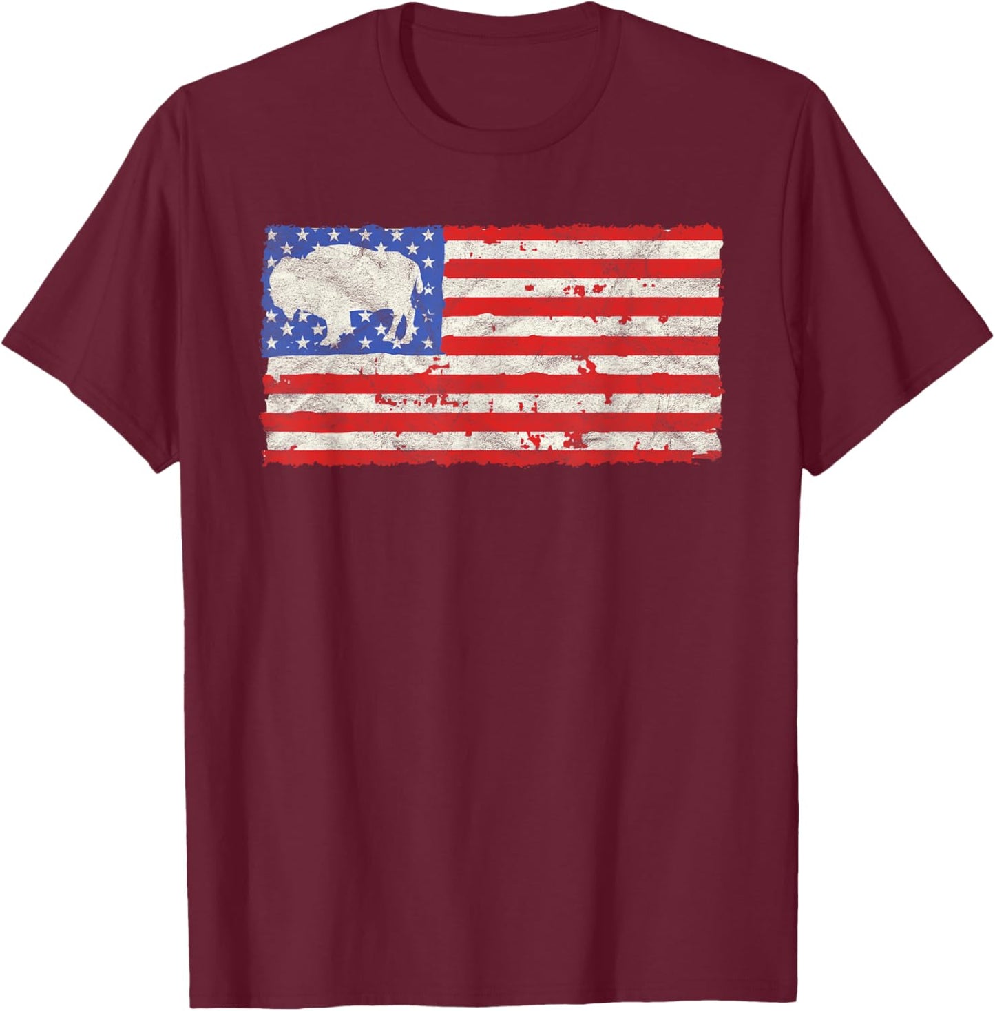 Vintage USA Flag Bison / Buffalo Shirt - Reto Style Kids Men T-Shirt - T-Shirt | Maroon