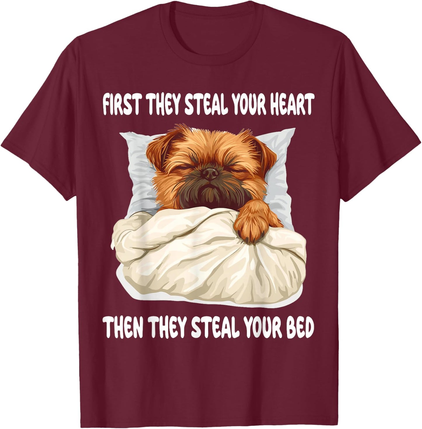 Brussels Griffon Sleeping Pajamas Nightgown T-Shirt - T-Shirt | Maroon