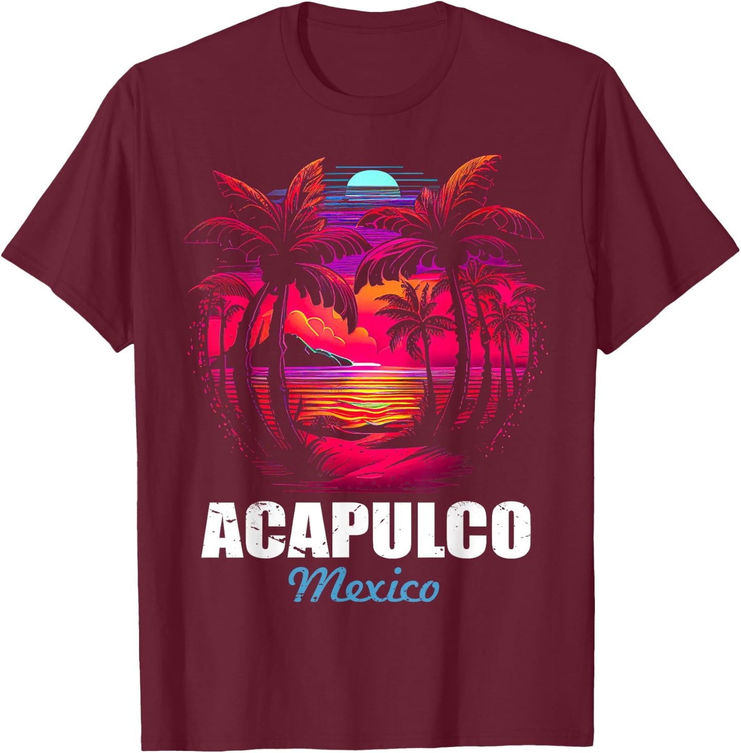 Retro Acapulco Mexico Sunset Vintage Vacation Souvenir T-Shirt - T-Shirt | Maroon