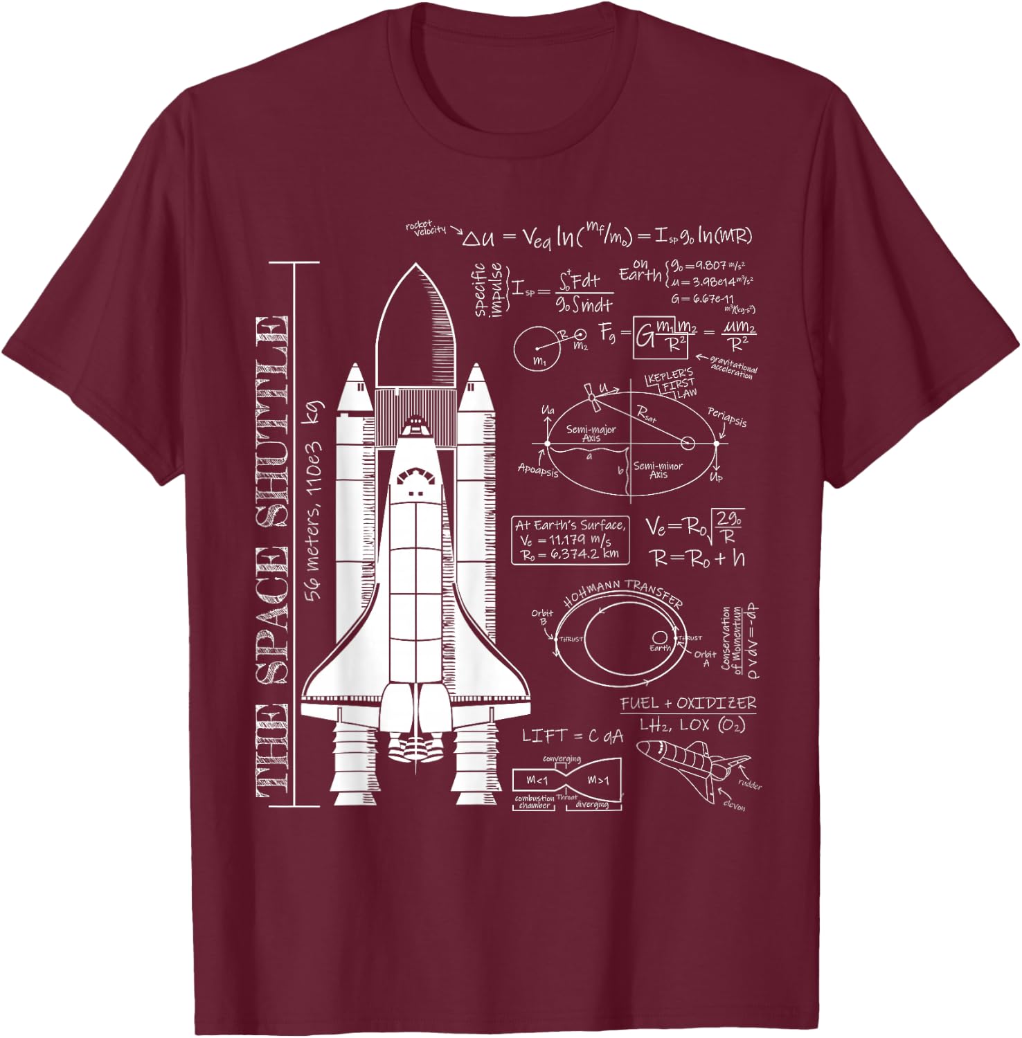 Space Shuttle STS Rocket Science Equations T-Shirt - T-Shirt | Maroon