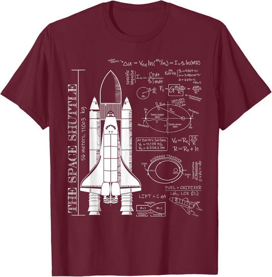 Space Shuttle STS Rocket Science Equations T-Shirt - T-Shirt | Maroon