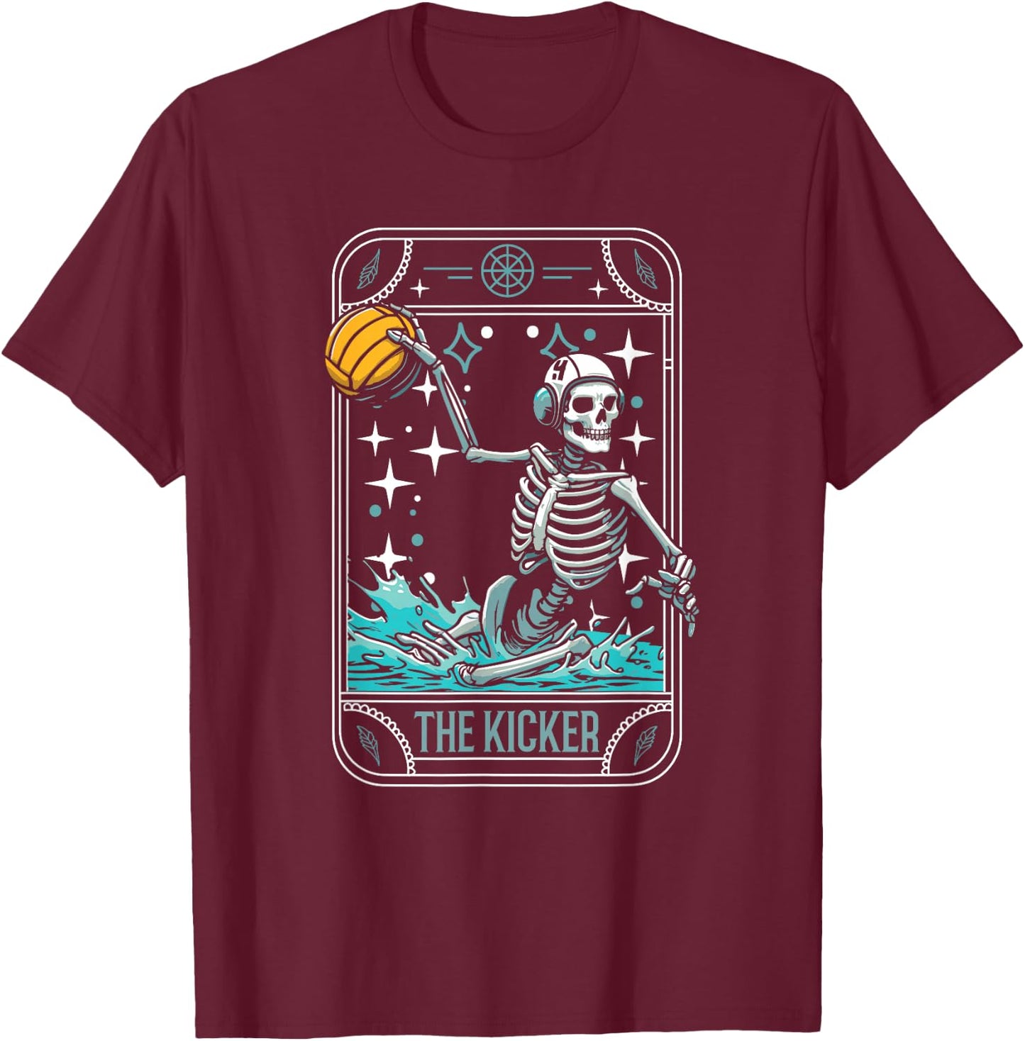 Water Polo - Player Waterpolo Sport Skeleton Tarot Card T-Shirt - T-Shirt | Maroon