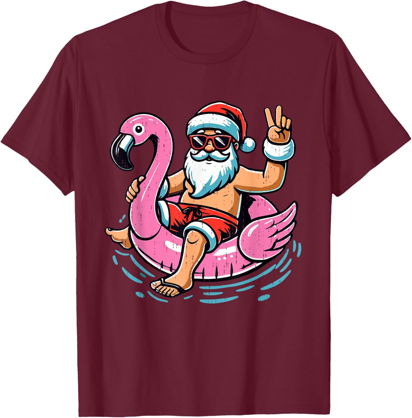 Christmas in July Shirt Boys Kids Santa Flamingo Summer Xmas T-Shirt - T-Shirt | Maroon