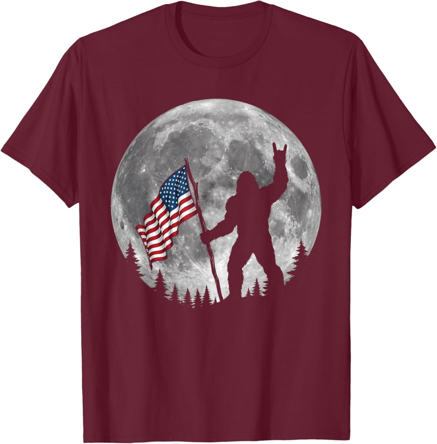 4th of July Bigfoot Sasquatch American Flag Patriotic Men T-Shirt - T-Shirt | Maroon