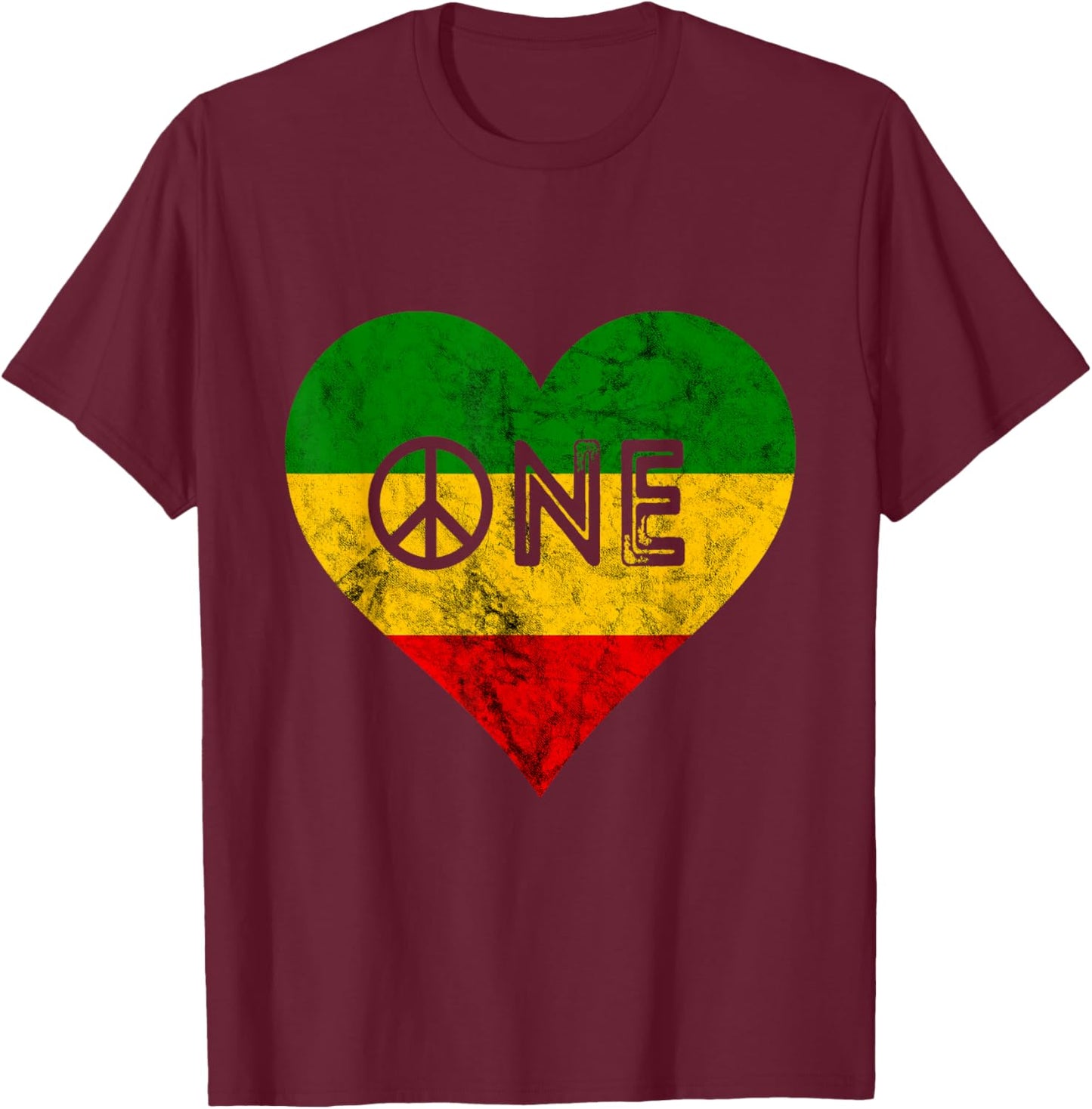 Reggae Heart One Pride Love Rasta Reggae Music Rastafarian T-Shirt - T-Shirt | Maroon