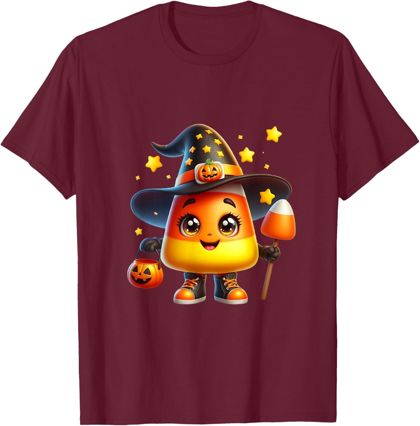 Cute Candy Corn Witch Halloween Costume Autumn Magic Stars T-Shirt - T-Shirt | Maroon