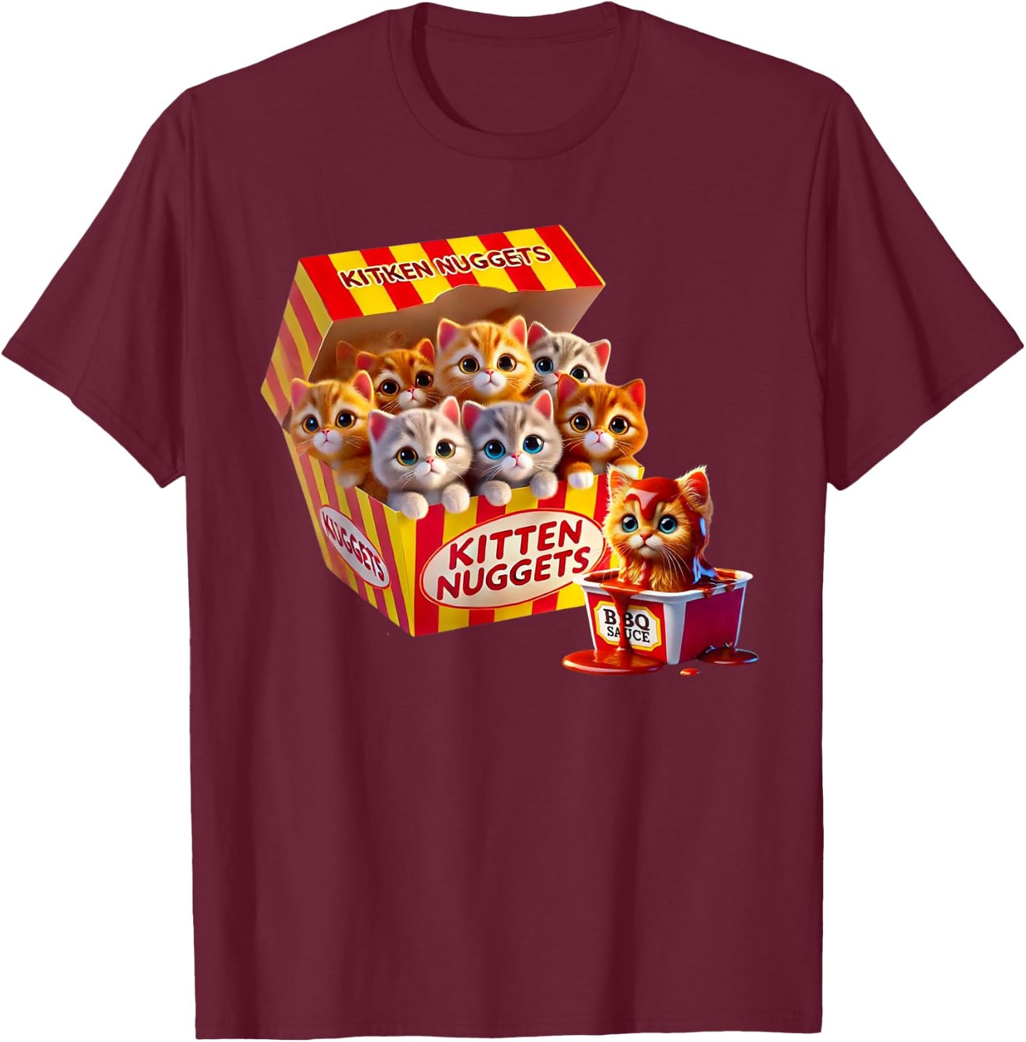 Funny Cat Owner Cute Gifts Kitten Nuggets Cat Lover Gift Food Pun Chicken Nuggets T-Shirt - T-Shirt | Maroon